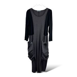 Avivit Yizhar Longsleeve Gray/Black Dress with  Button Gathered‎ Pockets Detail